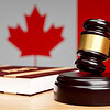 closeup judge s hammer wooden table against background canadian flag concept canadian legislation3d rendering
